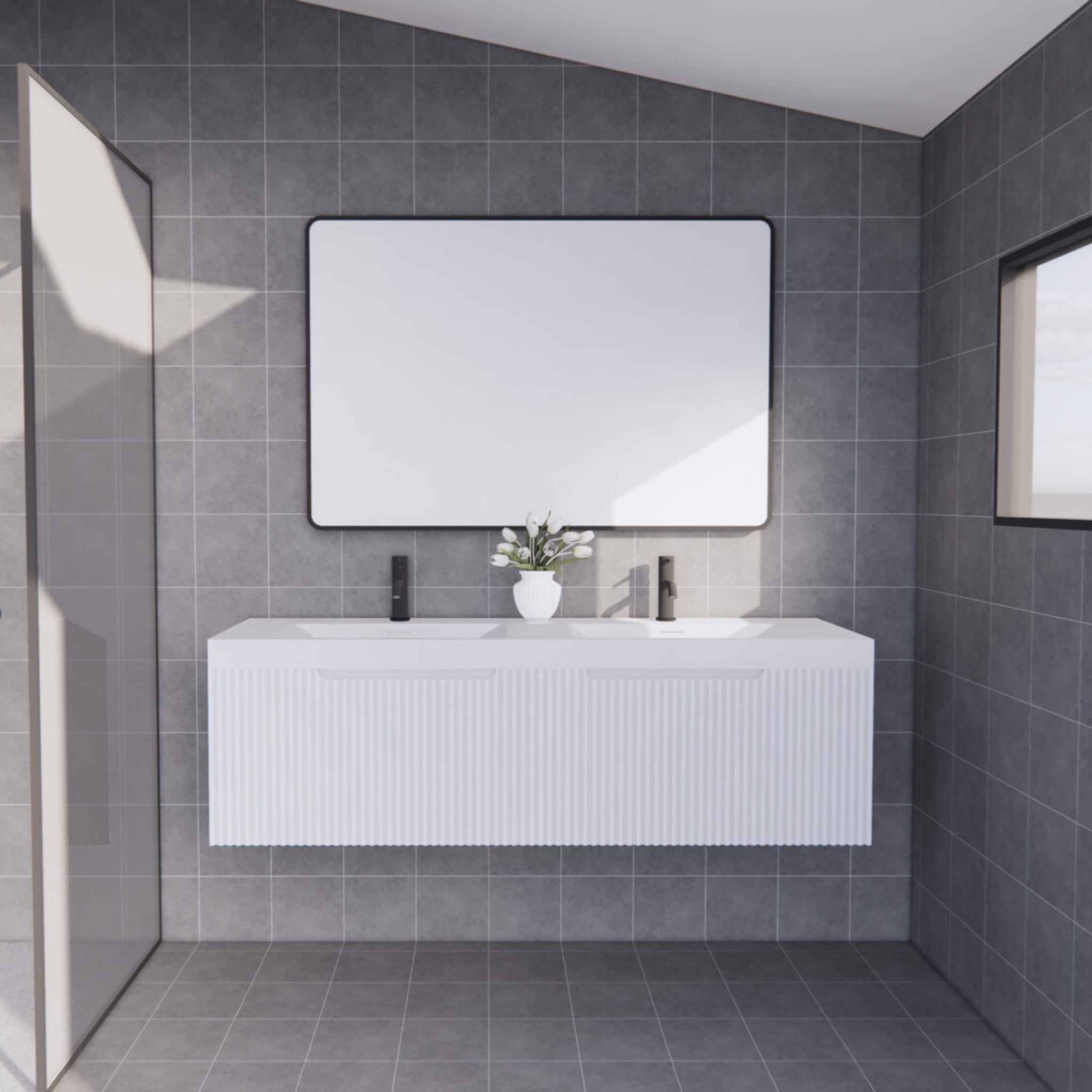 RIVA VIENNA MATTE WHITE 1500MM DOUBLE BOWL WALL HUNG VANITY