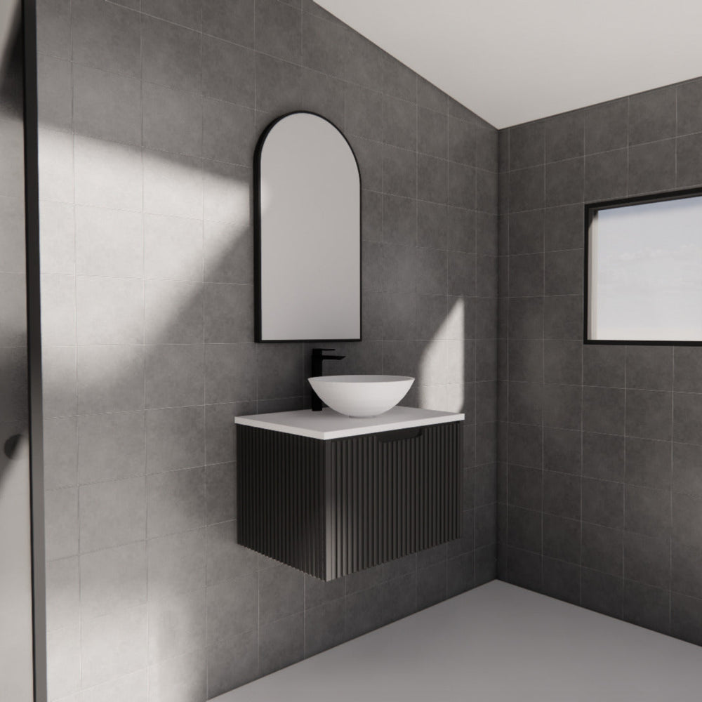 RIVA VIENNA MATTE BLACK 600MM SINGLE BOWL WALL HUNG VANITY