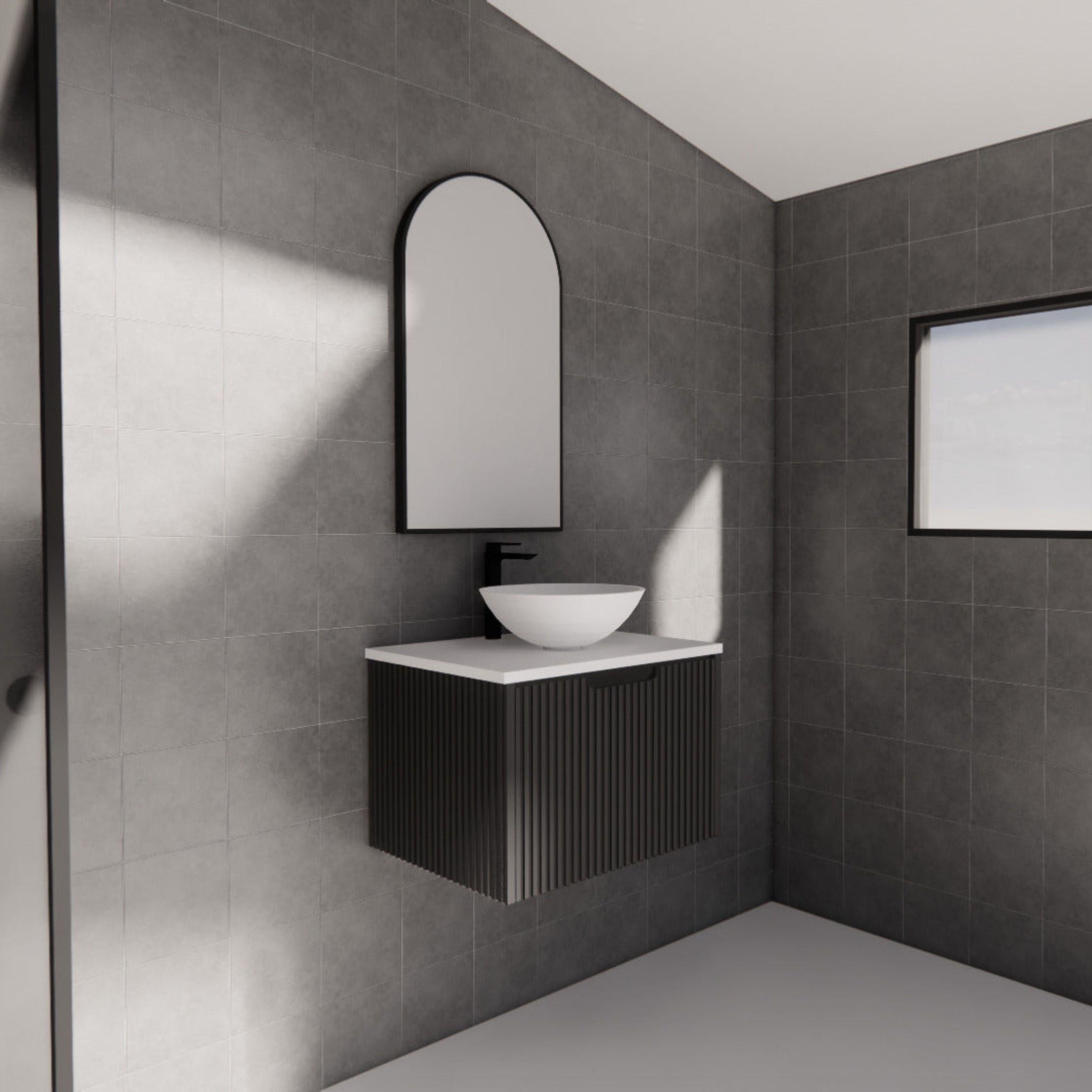 RIVA VIENNA MATTE BLACK 600MM SINGLE BOWL WALL HUNG VANITY