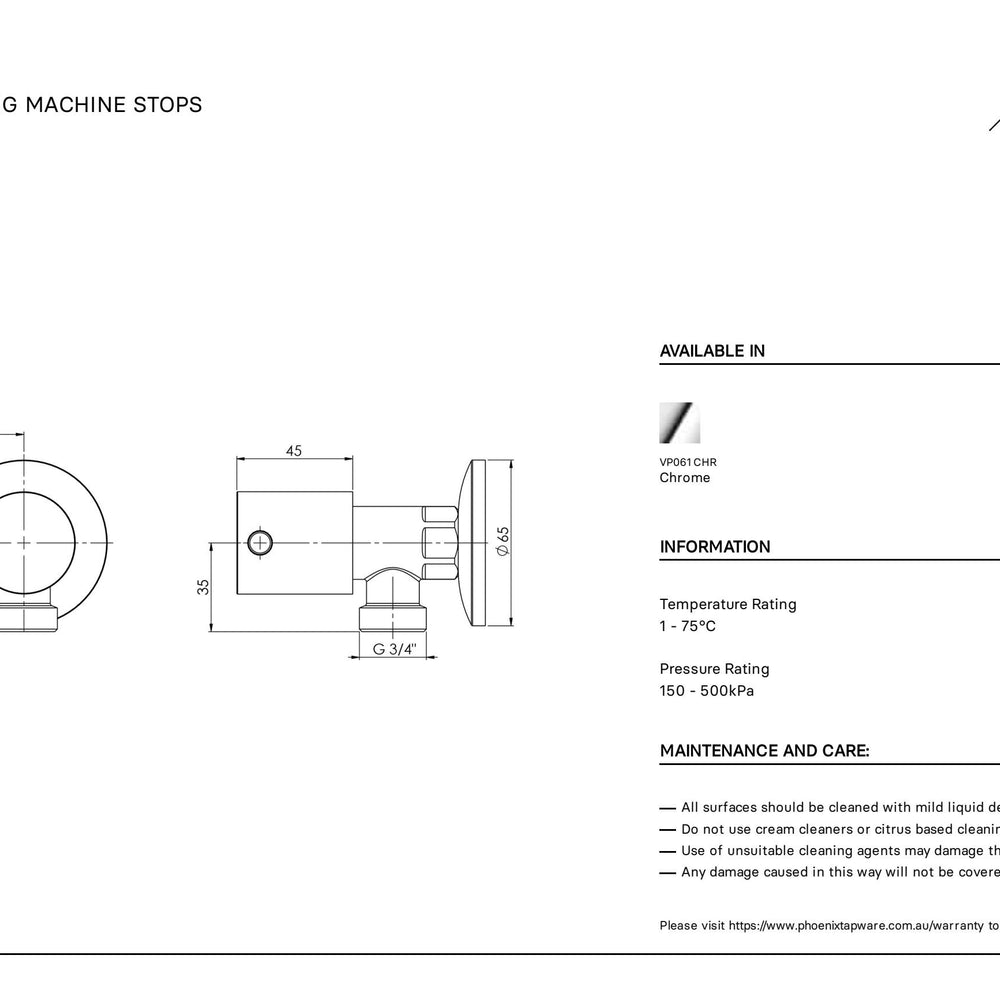 PHOENIX VIVID PIN LEVER WASHING MACHINE STOPS CHROME