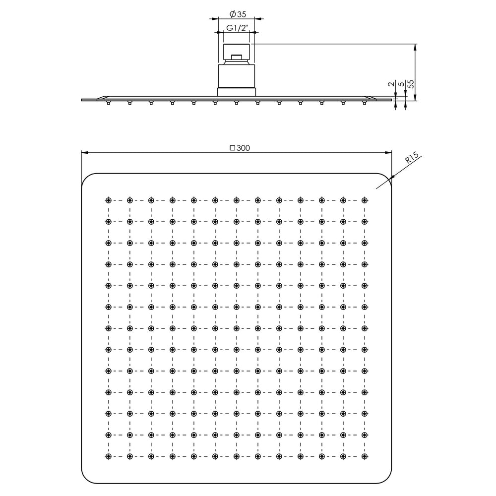 PHOENIX VIVID SLIMLINE SHOWER ROSE SLIMLINE SQUARE 300MM CHROME