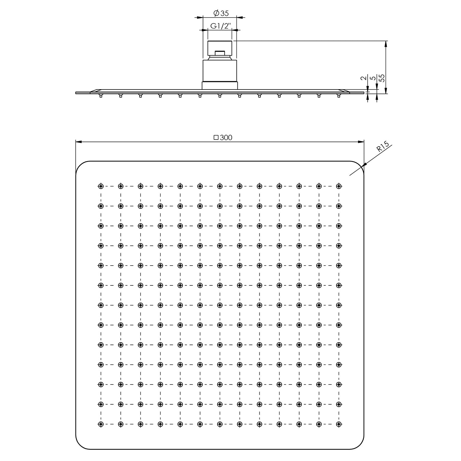 PHOENIX VIVID SLIMLINE SHOWER ROSE SLIMLINE SQUARE CHROME 300MM