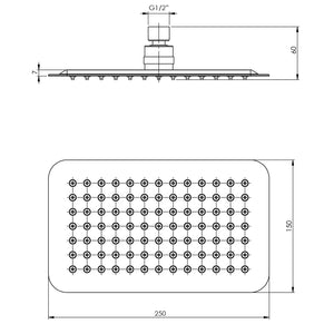 PHOENIX VIVID SLIMLINE SHOWER ROSE  SLIMLINE RECTANGLE CHROME 250MM X 150MM