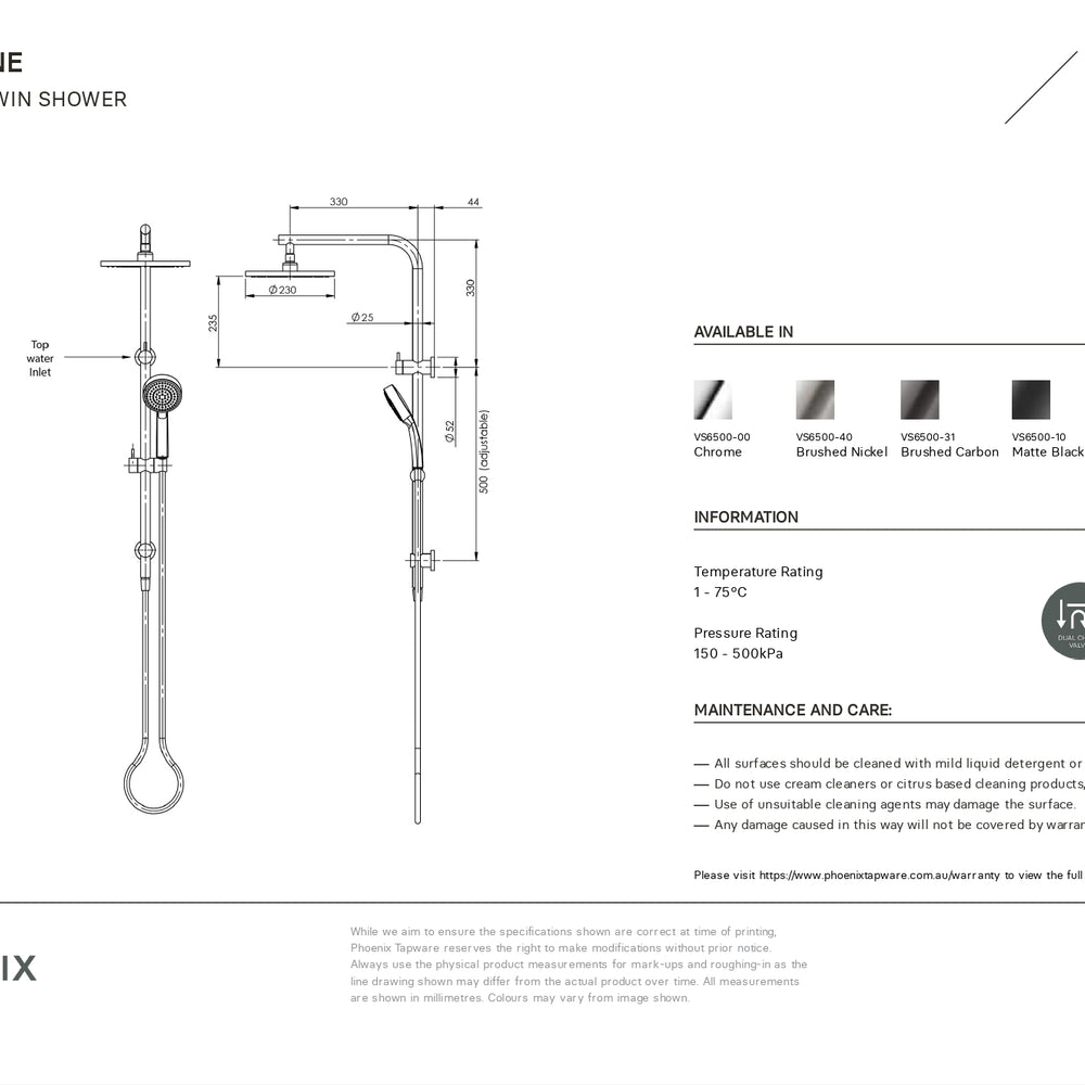 PHOENIX VIVID SLIMLINE TWIN SHOWER BRUSHED NICKEL