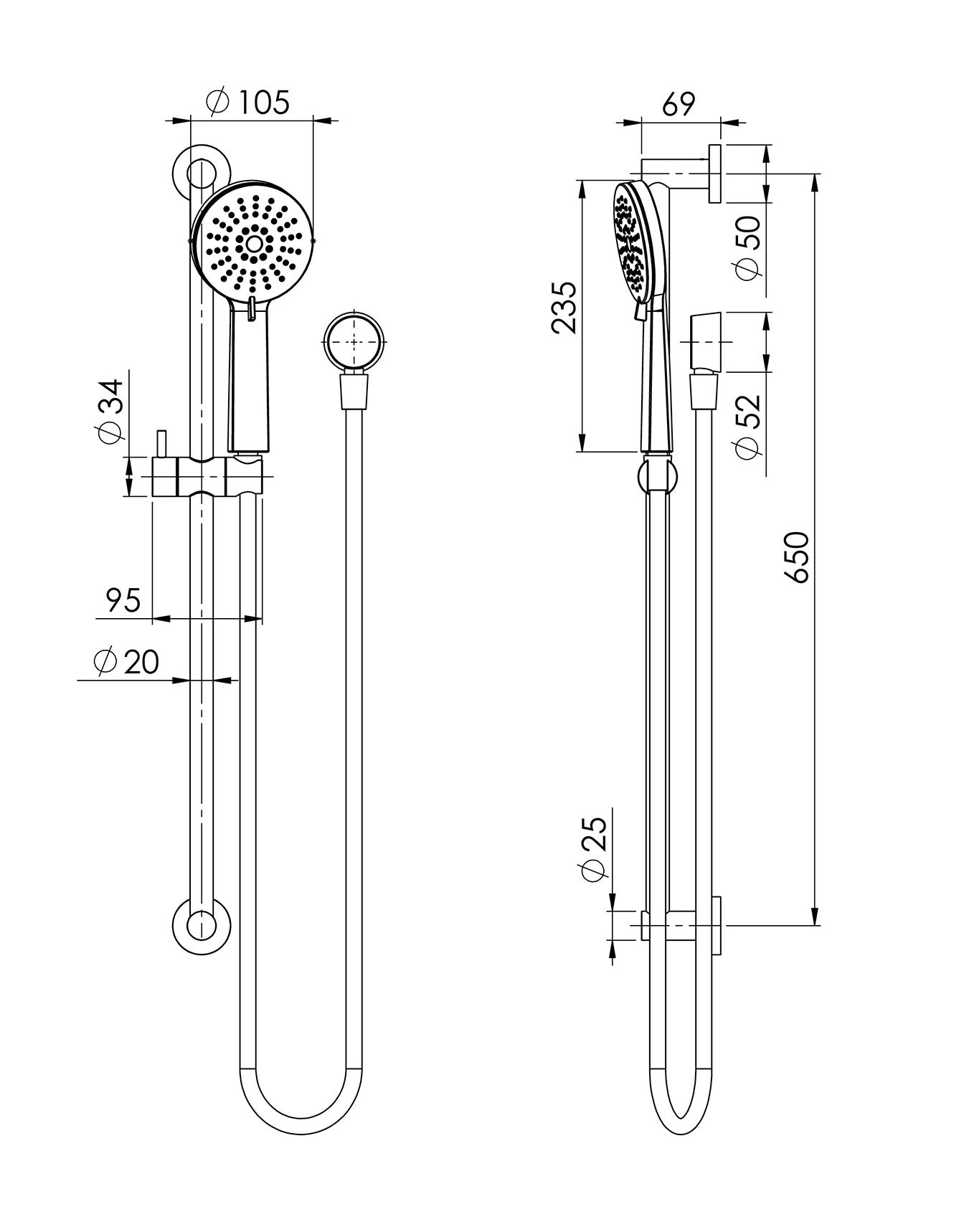 PHOENIX VIVID SLIMLINE RAIL SHOWER BRUSHED NICKEL