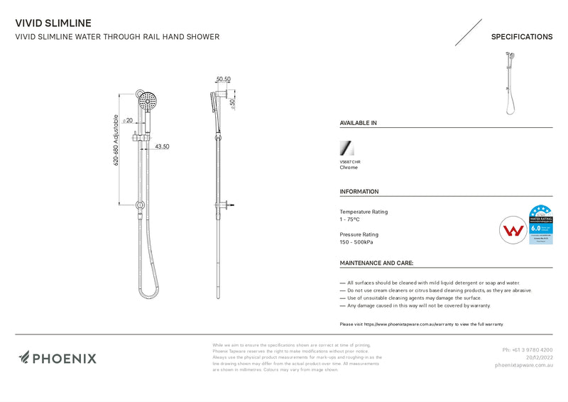 PHOENIX VIVID SLIMLINE WATER THROUGH RAIL SHOWER CHROME