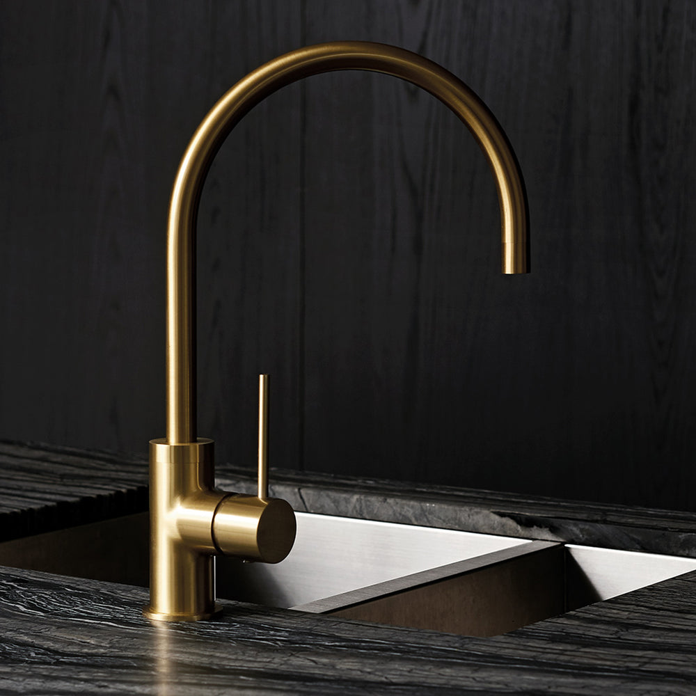 PHOENIX VIVID SLIMLINE LEAD FREE GOOSENECK SINK MIXER 220MM BRUSHED GOLD