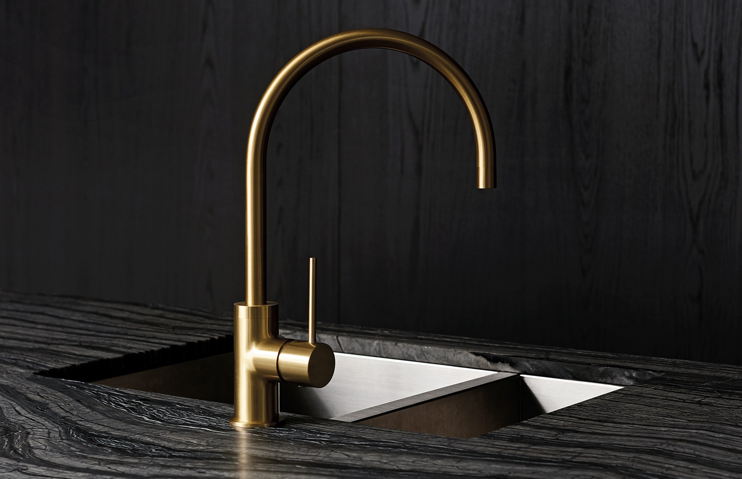 PHOENIX VIVID SLIMLINE GOOSENECK SINK MIXER 220MM BRUSHED GOLD