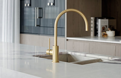 PHOENIX VIVID SLIMLINE LEAD FREE GOOSENECK SINK MIXER 220MM BRUSHED GOLD