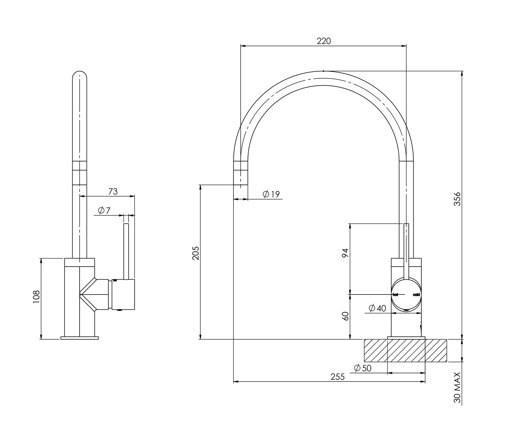 PHOENIX VIVID SLIMLINE SINK MIXER 220MM GOOSENECK BRUSHED GOLD