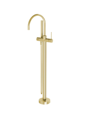 PHOENIX VIVID SLIMLINE FLOOR MOUNTED BATH MIXER WITH HAND SHOWER BRUSHED GOLD