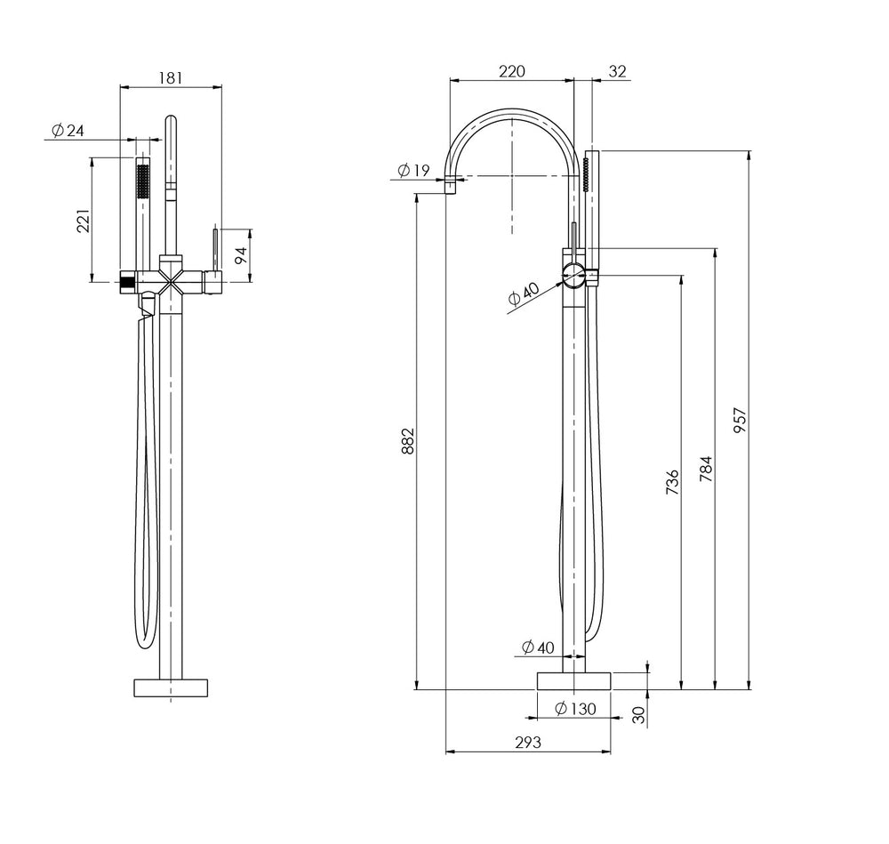 PHOENIX VIVID SLIMLINE FLOOR MOUNTED BATH MIXER WITH HAND SHOWER CHROME