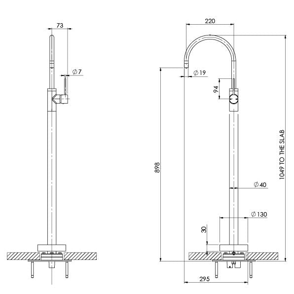 PHOENIX VIVID SLIMLINE FLOOR MOUNTED BATH MIXER BRUSHED NICKEL