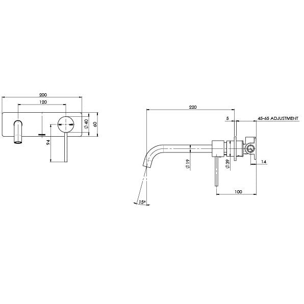 PHOENIX VIVID SLIMLINE WALL BASIN MIXER SET 230MM MATTE BLACK