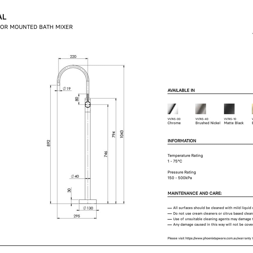 PHOENIX VIVID SLIMLINE OVAL FLOOR MOUNTED BATH MIXER CHROME