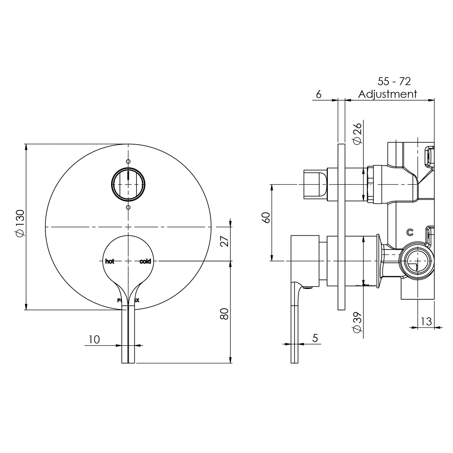 PHOENIX VIVID SLIMLINE OVAL SHOWER / BATH DIVERTER MIXER BRUSHED NICKEL