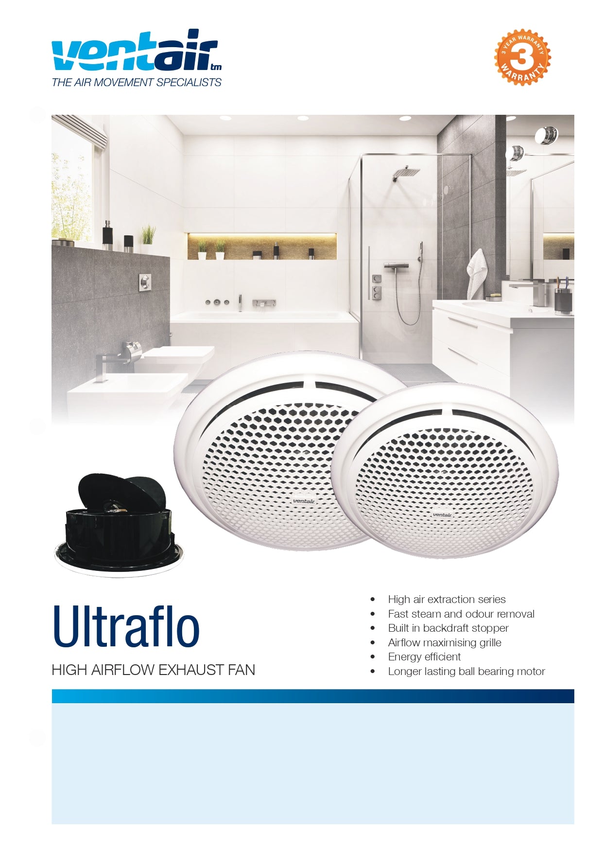 VENTAIR ULTRAFLO HIGH AIR EXTRACTION AXIAL EXHAUST FAN WHITE (AVAILABLE IN 200MM AND 250MM)