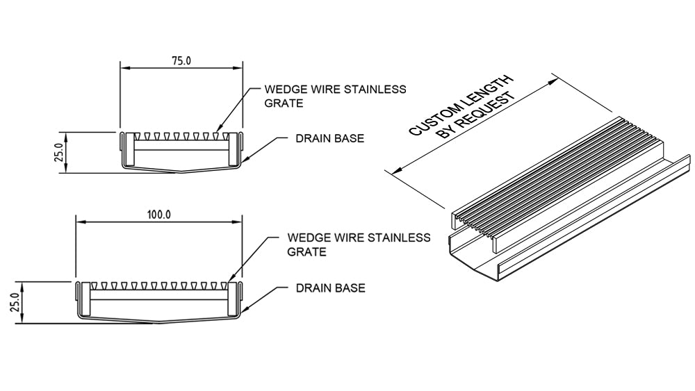 GRATES2GO MATTE BLACK WEDGE WIRE DRAIN 1000MM LENGTH (CUSTOM AVAILABLE)