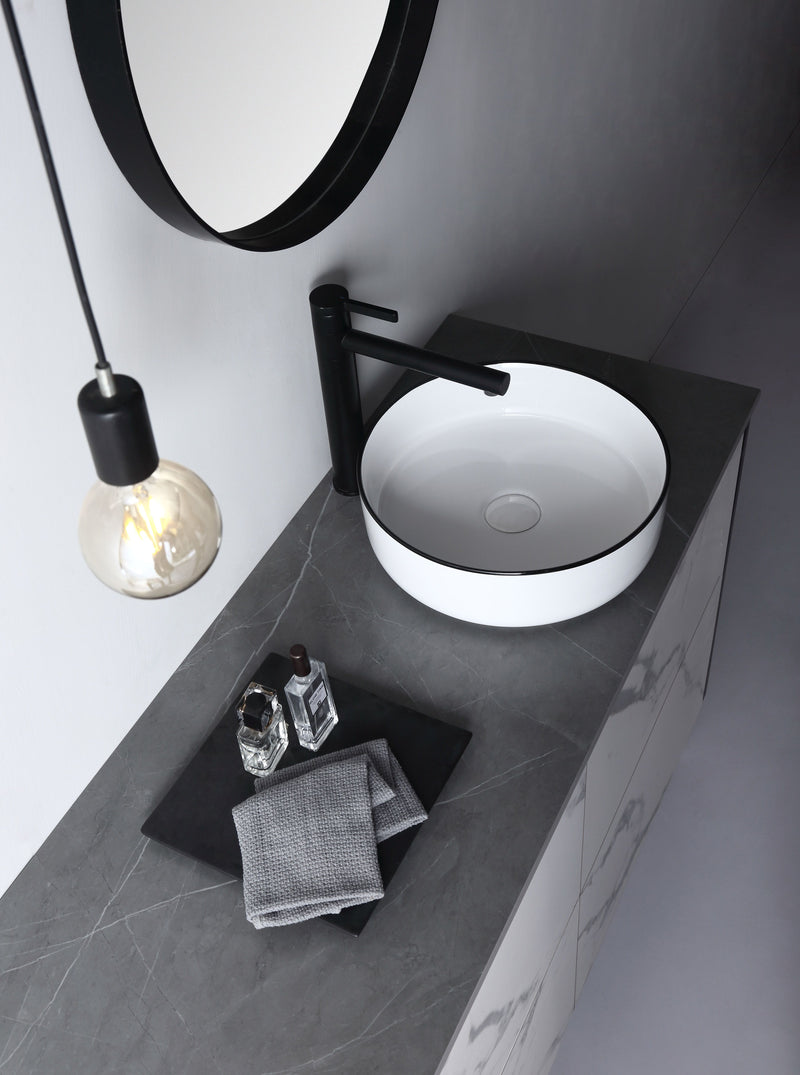 XENIA DOVE WHITE WITH BLACK EDGE BASIN 360MM