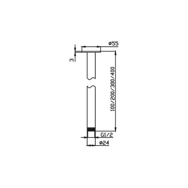 HELLYCAR CHRIS CEILING SHOWER ARM BLACK 100MM, 200MM, 300MM AND 400MM