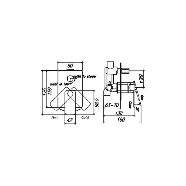 HELLYCAR ELEGANT WALL MIXER WITH DIVERTER 150MM CHROME