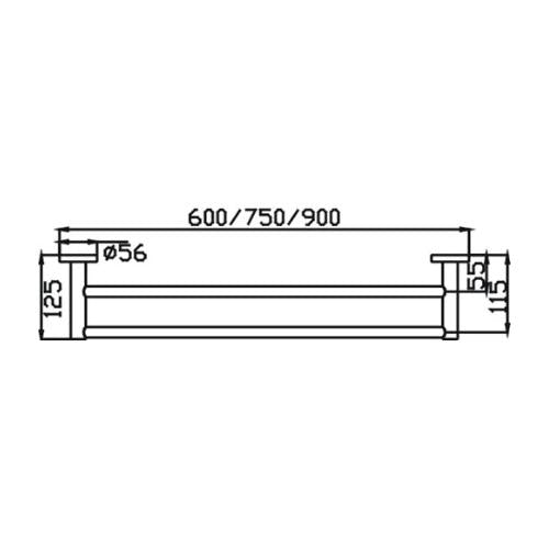 HELLYCAR IDEAL DOUBLE NON-HEATED TOWEL RAIL BRUSHED NICKEL 600MM, 750MM AND 900MM