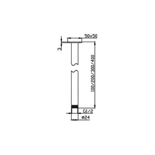 HELLYCAR LIMPID CEILING SHOWER ARM CHROME 100MM, 200MM, 300MM, 400MM