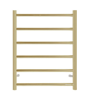 INSPIRE HEATED TOWEL RAIL 6 BAR ROUND BRUSHED GOLD 650MM