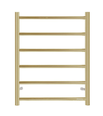 INSPIRE HEATED TOWEL RAIL 6 BAR ROUND BRUSHED GOLD 650MM