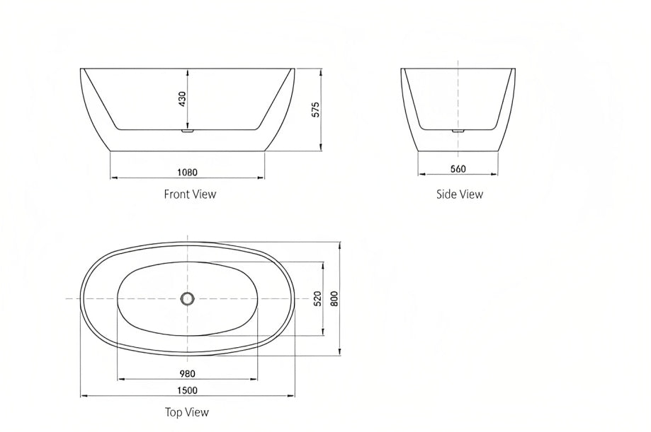 INSPIRE VINNY EGG-SHAPED FREESTANDING BATHTUB GLOSS WHITE (AVAILABLE IN 1500MM AND 1700MM)