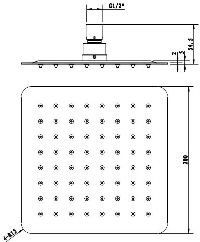 INSPIRE TARANTO STAINLESS SHOWER HEAD SQUARE 200MM BLACK