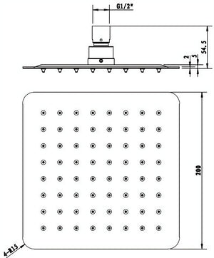 INSPIRE TARANTO STAINLESS SHOWER HEAD SQUARE 200MM BLACK