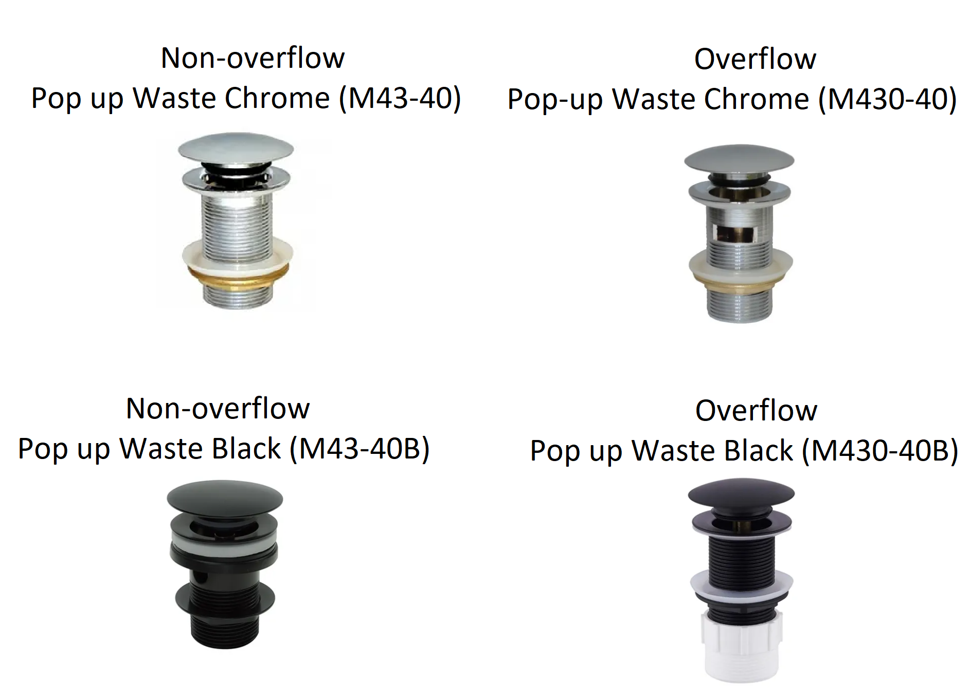OVERFLOW AND NON-OVERFLOW POP UP WASTE 40MM