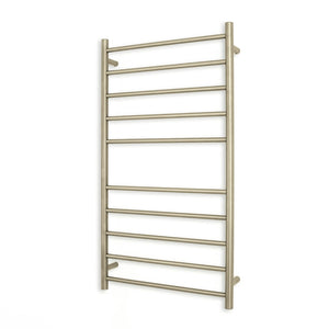 RADIANT HEATING 10-BARS ROUND HEATED TOWEL RAIL BRUSHED NICKEL 600MM