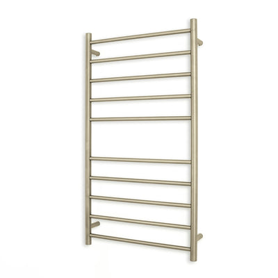 RADIANT HEATING 10-BARS ROUND HEATED TOWEL RAIL BRUSHED NICKEL 600MM