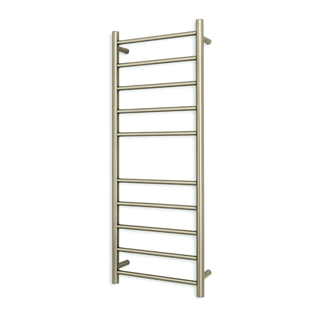 RADIANT HEATING 10-BARS ROUND HEATED TOWEL RAIL 80WATTS BRUSHED NICKEL 430MM