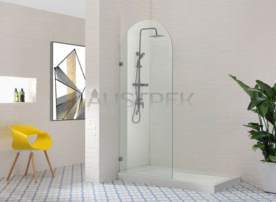 COVEY FRAMELESS ARCH WALK IN SINGLE FIX PANEL SHOWER SCREEN BRUSHED NICKEL