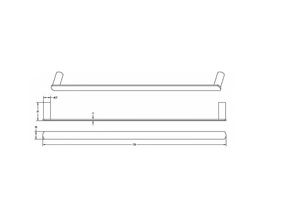 INSPIRE VETTO SINGLE NON-HEATED TOWEL RAIL MATTE BLACK 600MM AND 750MM