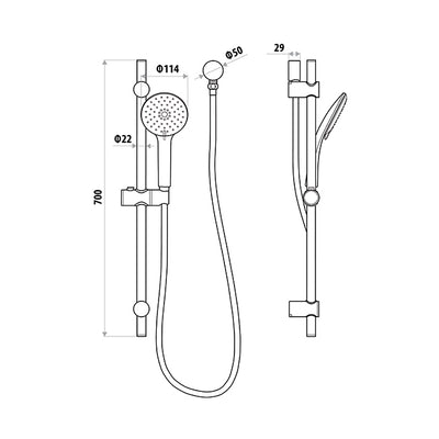 LINKWARE LOUI HAND SHOWER ON RAIL 700MM MATTE BLACK