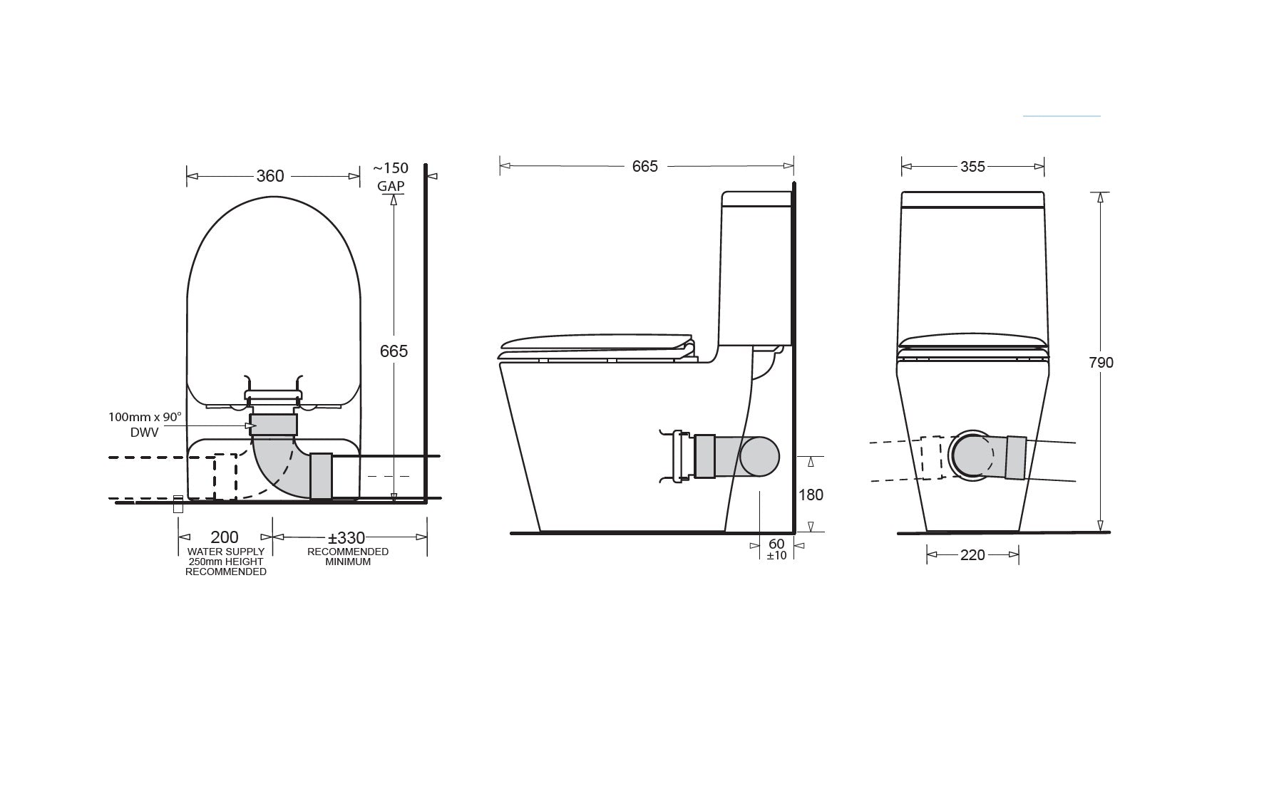 JOHNSON SUISSE SPACE SOLUTION SKEW TRAP CLOSE-COUPLED COMMERCIAL TOILET GLOSS WHITE