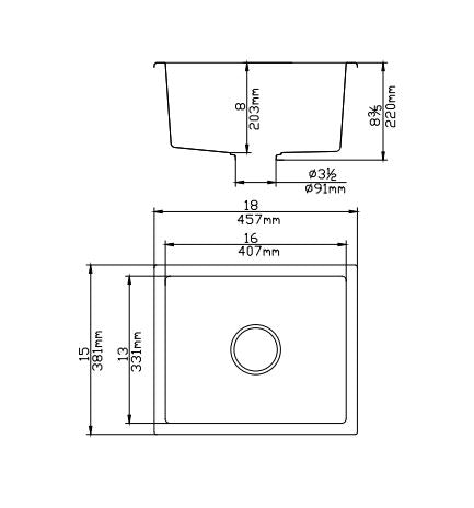 POSEIDON QUARTZ UNDERMOUNT KITCHEN SINK MATTE BLACK 381MM