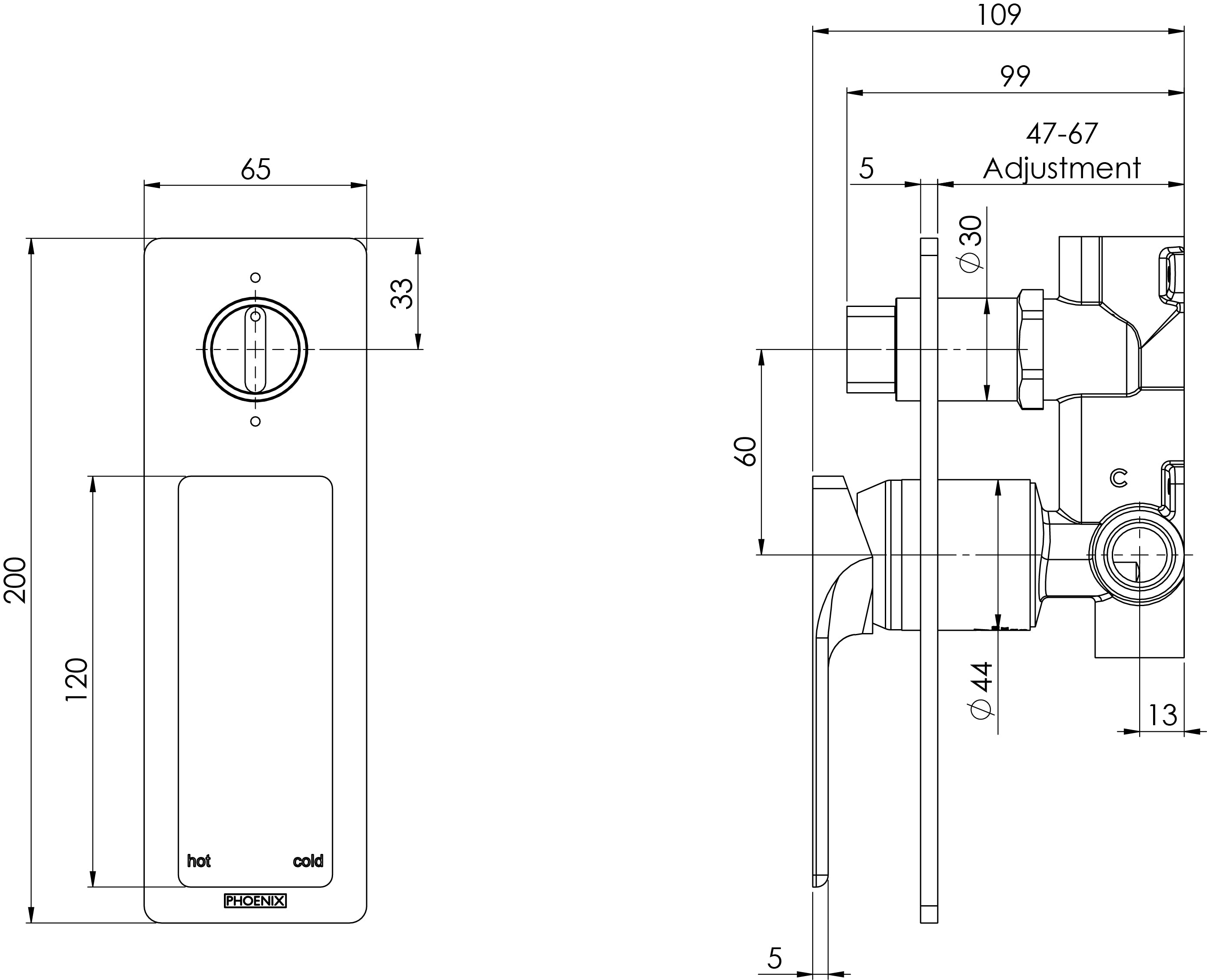 PHOENIX GLOSS SHOWER/BATH DIVERTER MIXER CHROME