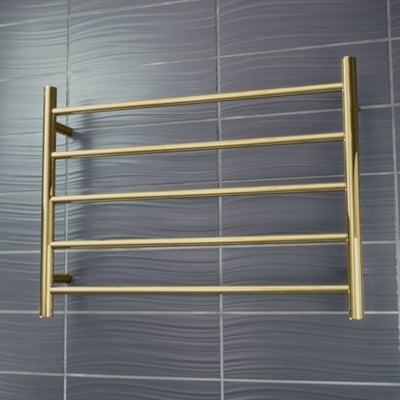 RADIANT HEATING 5-BARS ROUND HEATED TOWEL RAIL BRUSHED GOLD 750MM