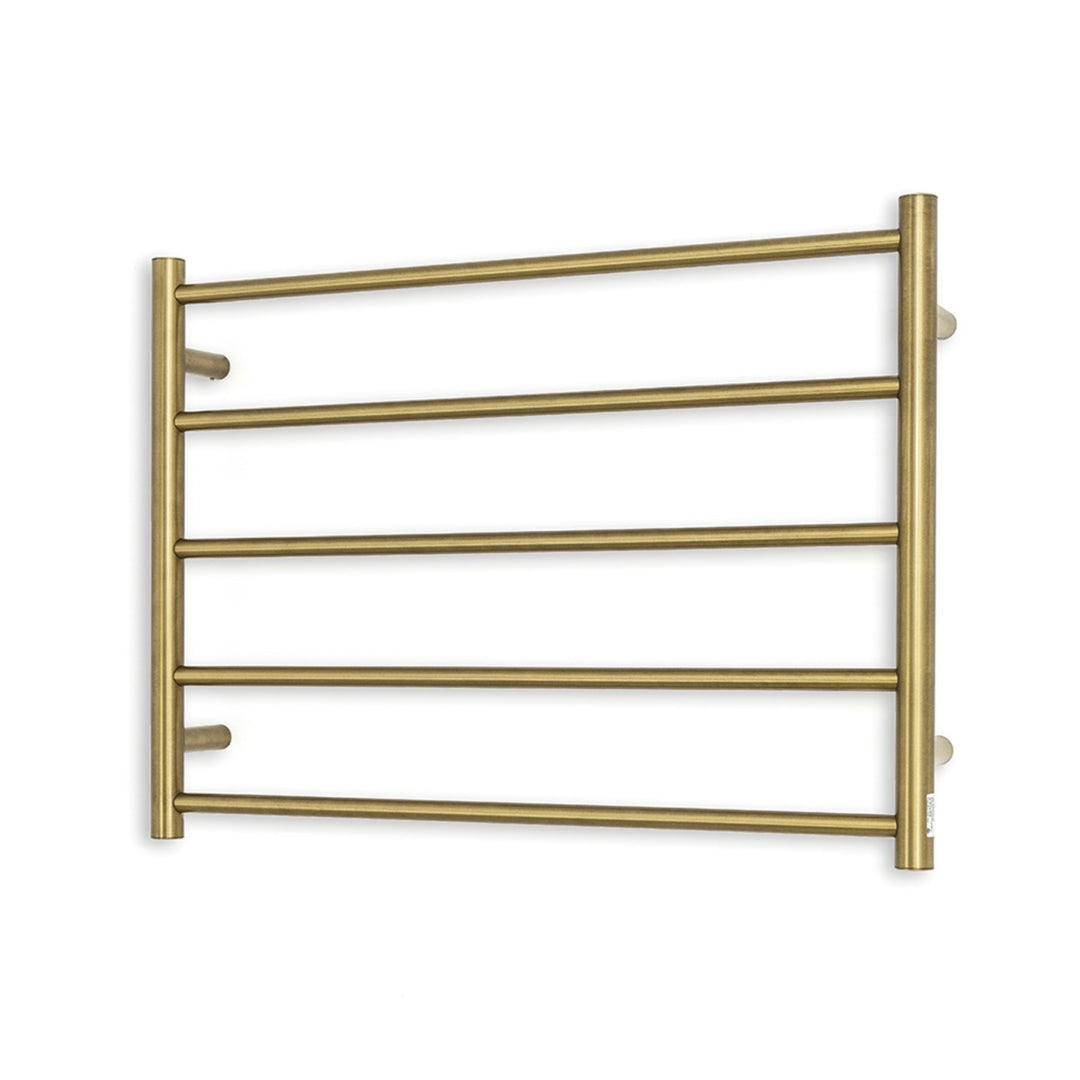 RADIANT HEATING 5-BARS ROUND HEATED TOWEL RAIL BRUSHED GOLD 750MM