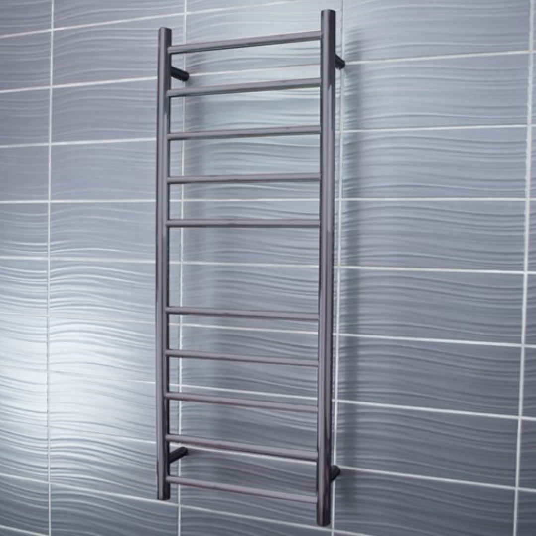 RADIANT HEATING 10-BARS ROUND HEATED TOWEL  RAIL 80WATTS GUN METAL GREY 430MM