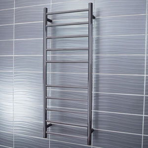 RADIANT HEATING 10-BARS ROUND HEATED TOWEL  RAIL 80WATTS GUN METAL GREY 430MM