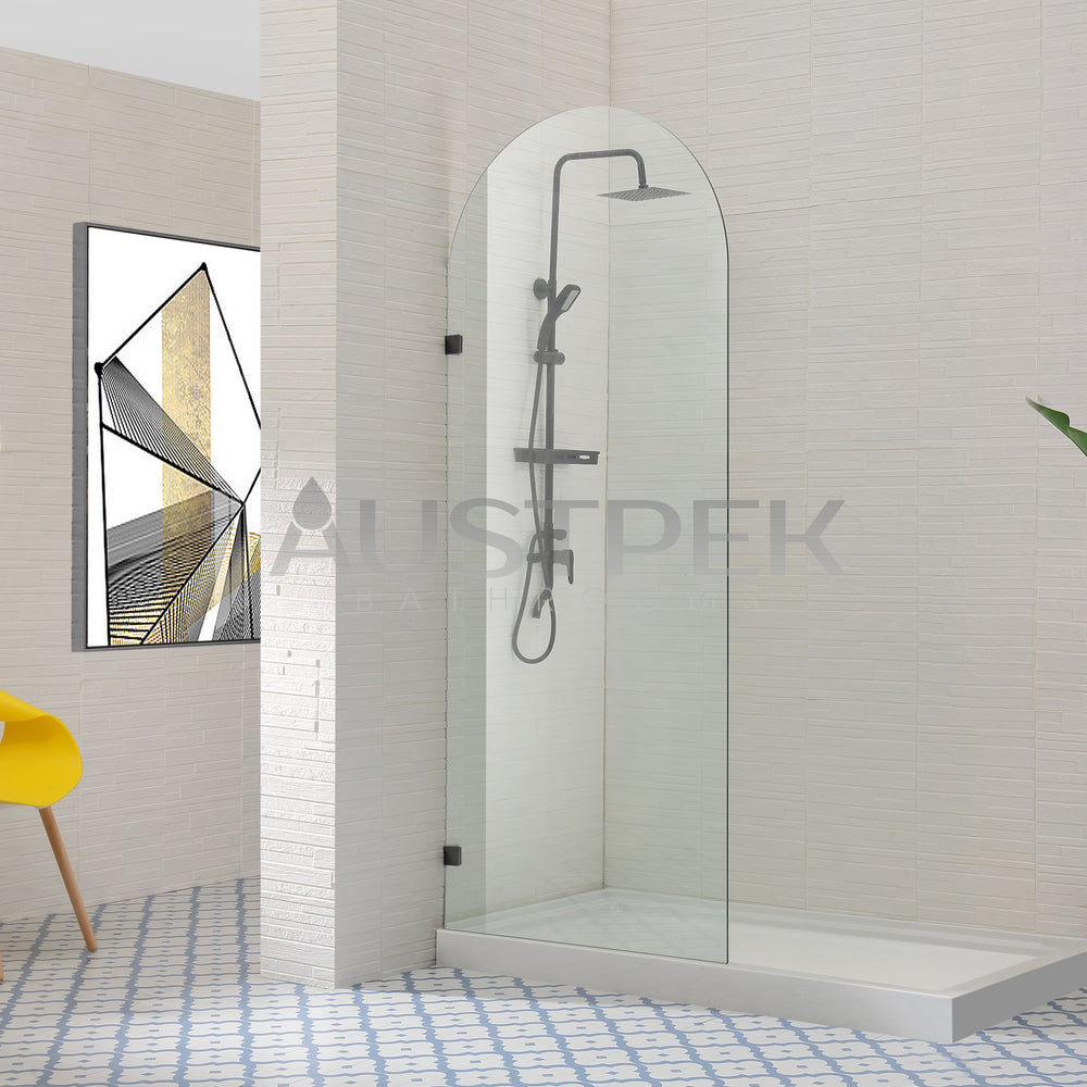COVEY FRAMELESS ARCH WALK IN SINGLE FIX PANEL SHOWER SCREEN GUN METAL