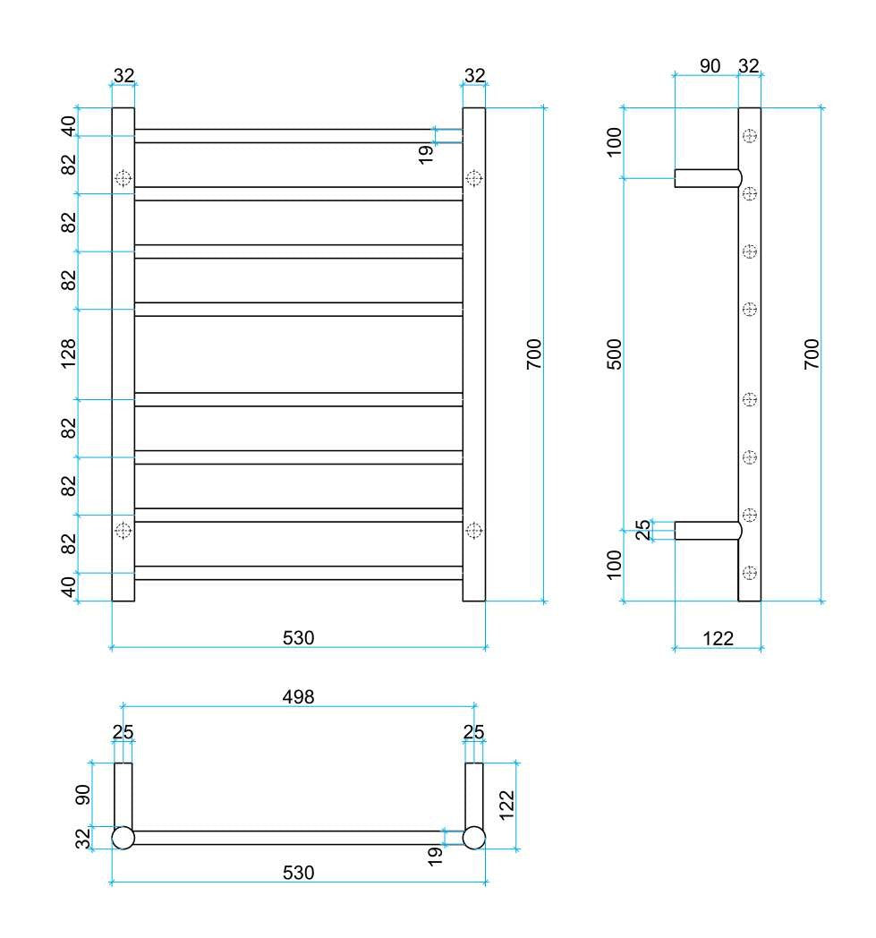 THERMOGROUP STRAIGHT ROUND LADDER HEATED TOWEL RAIL 700MM