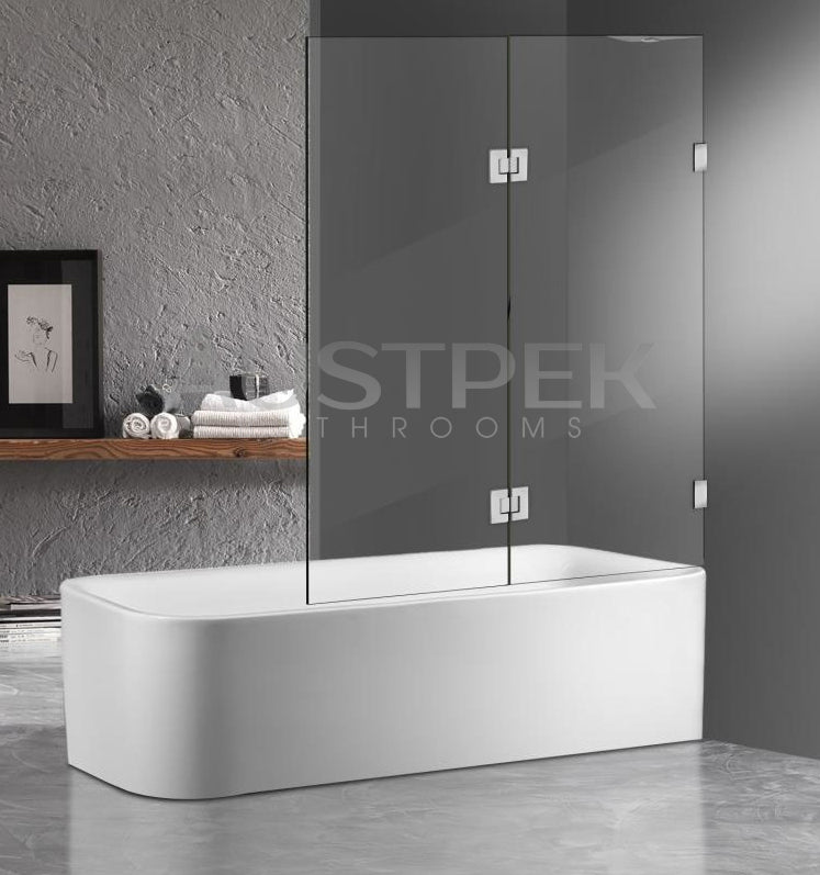 COVEY FIXED AND SWING PANEL DOUBLE HINGED BATH SCREEN BRUSHED NICKEL