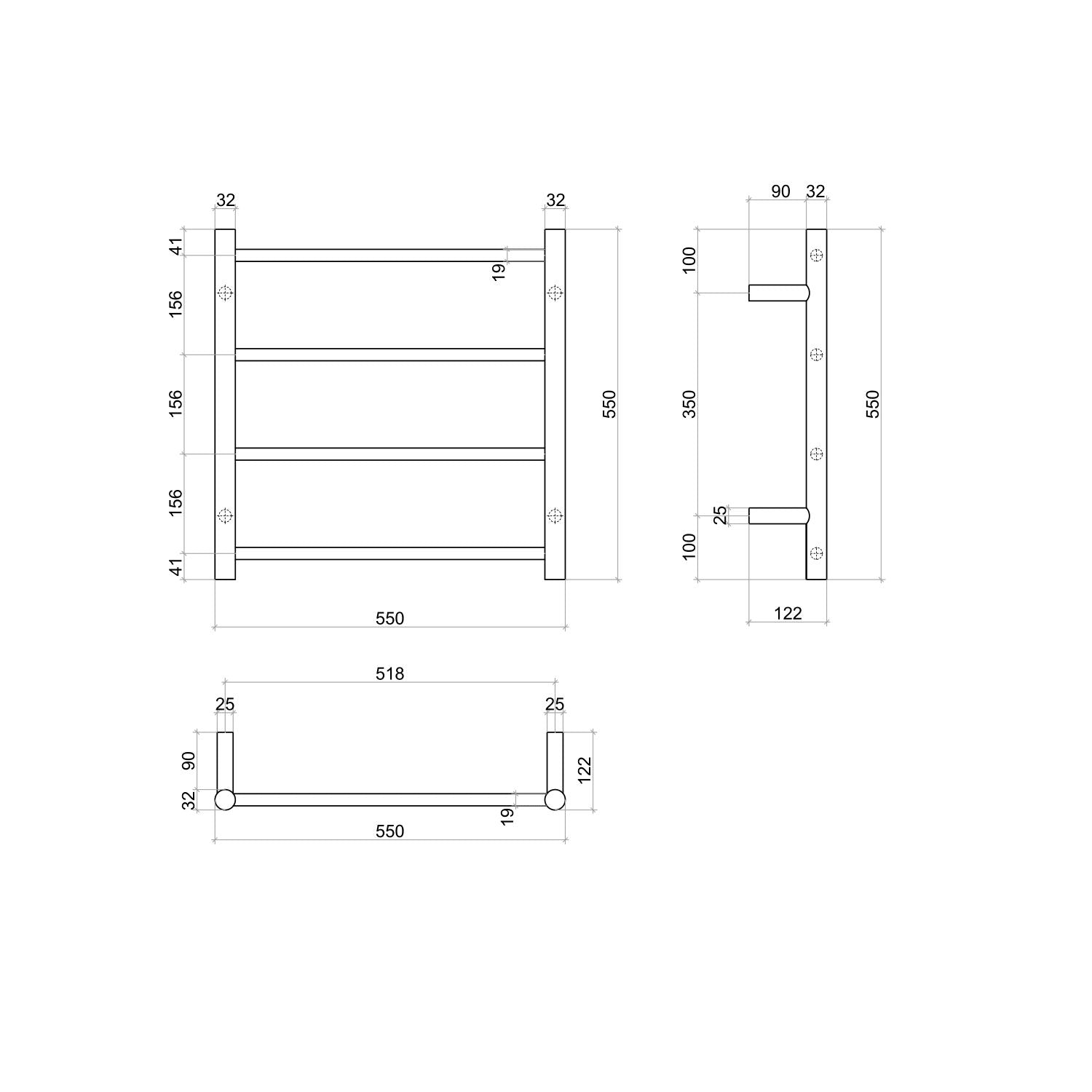 THERMOGROUP ROUND LADDER HEATED TOWEL RAIL GUN METAL 550MM